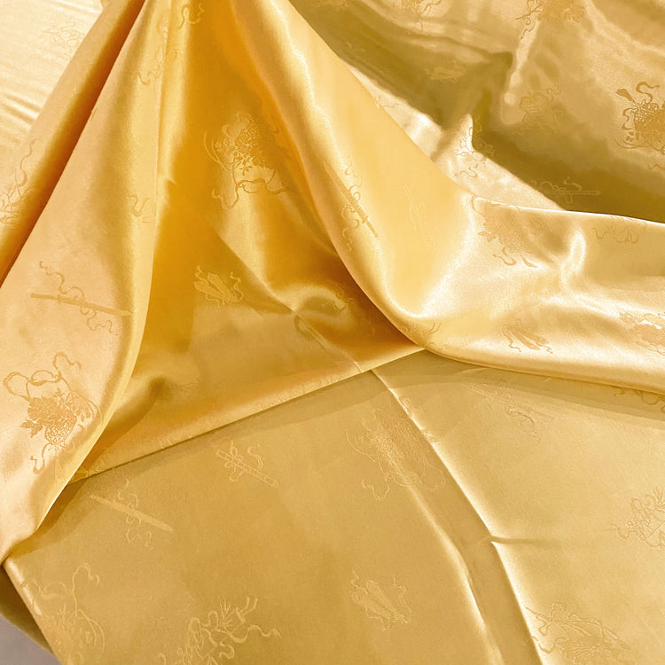 Floral Sword & Shield Silk Blend Satin Damask - Wheat Yellow