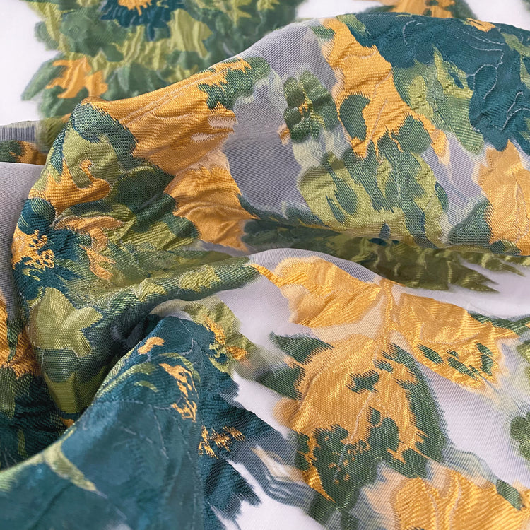 Floral Brocade Organza - Sage Green/Teal