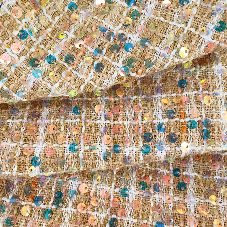 (Remnant) Sequinned Tweed - Beige - 1m