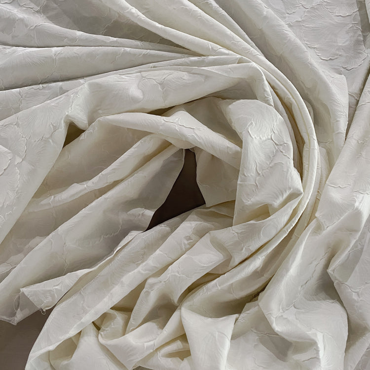 Raised Ginkgo Leaf Satin Brocade - Cream/White