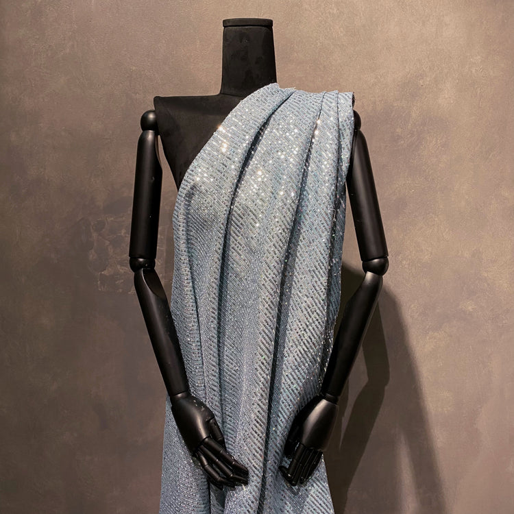 Sequin Embroidered Light Wash Denim - Powder Blue / Silver