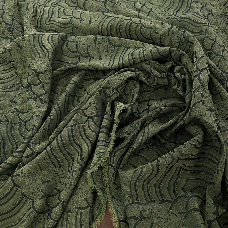 Seigaiha Motif Damask Woven - Moss Green / Emerald