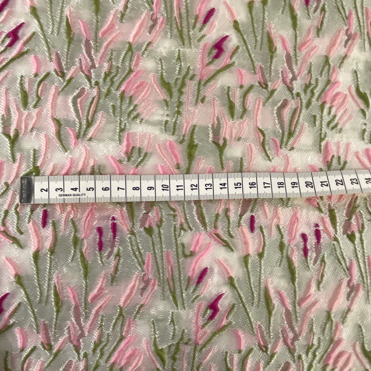 Bulrush Flower Jacquard - Spring Green/Pink