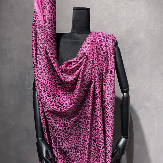 Leopard Print Velour - Hot Pink/ Black