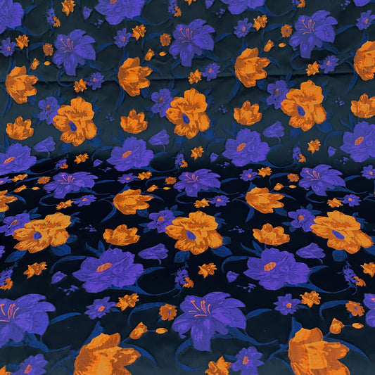 Hibiscus Satin Brocade - Purple/Orange