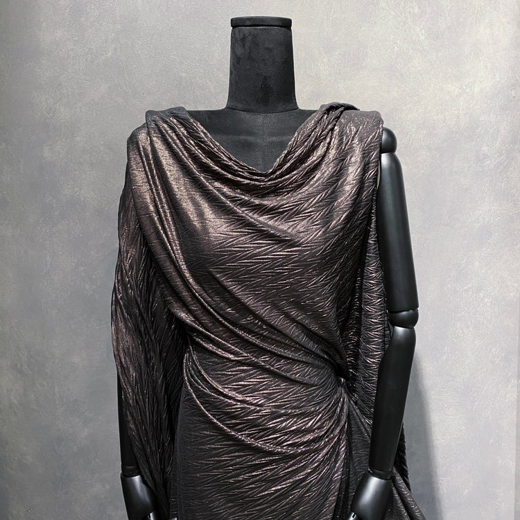 Chevron Embossed Metallic Rib Knit - Rose Silver