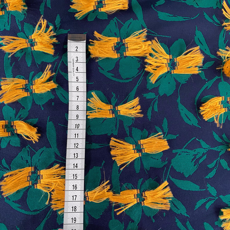 Fringed Floral Acrylic/Poly/Lurex Damask - Green/Yellow