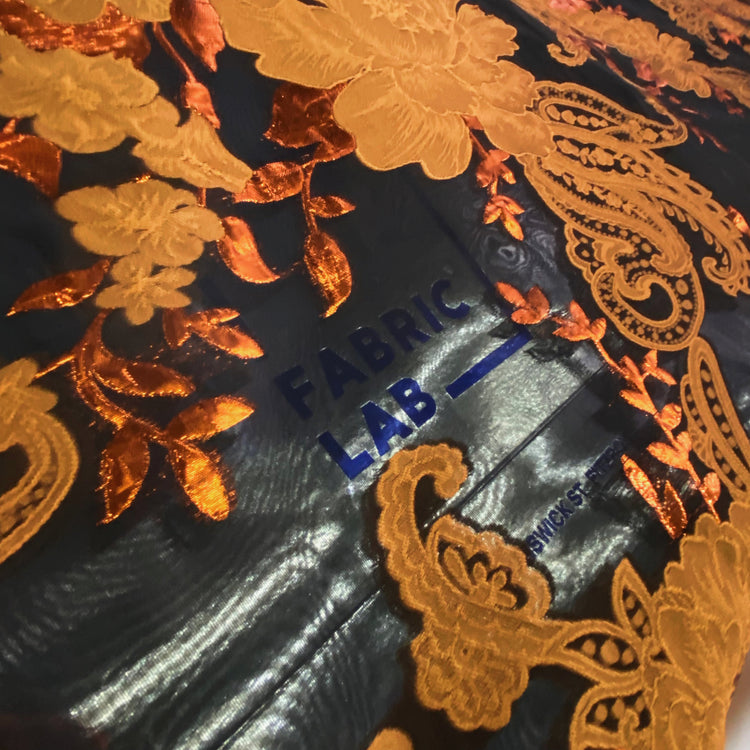 Metallic Tree Peony Brocade Chiffon - Copper/Dark Orange