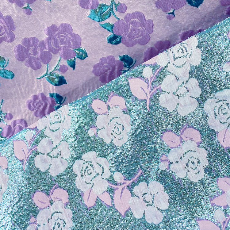 Floral Vine Poly/Lurex/Nylon Brocade - Purple/Turquoise