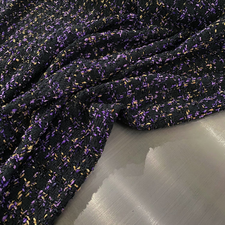 Stranded Ribbon Lace Houndstooth Tweed - Black / Purple / Orange