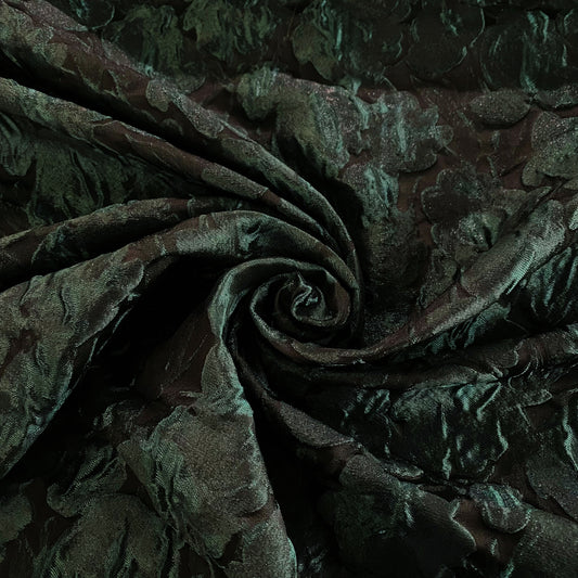 Gilded Rose Cloqué Brocade - Dark Green / Black