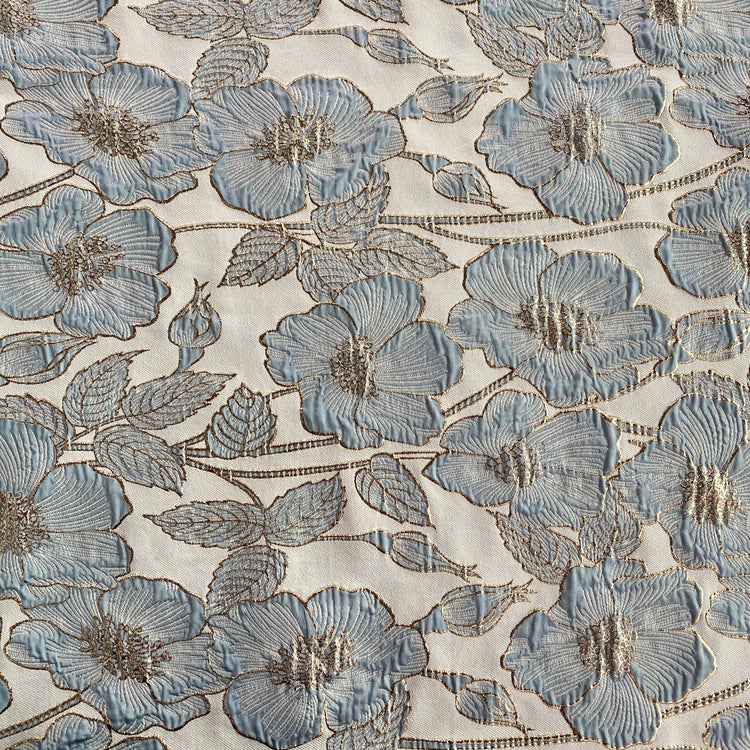 Hibiscus Ripple Brocade - Metallic - Gold/Light Blue