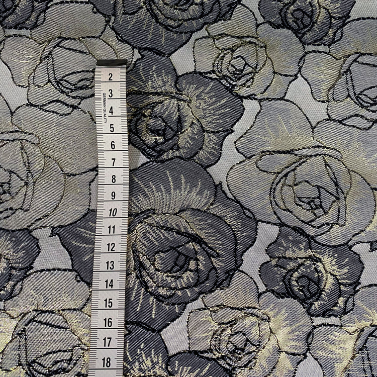 Raised Edge Rose Brocade - Metallic- Silver/Slate Grey