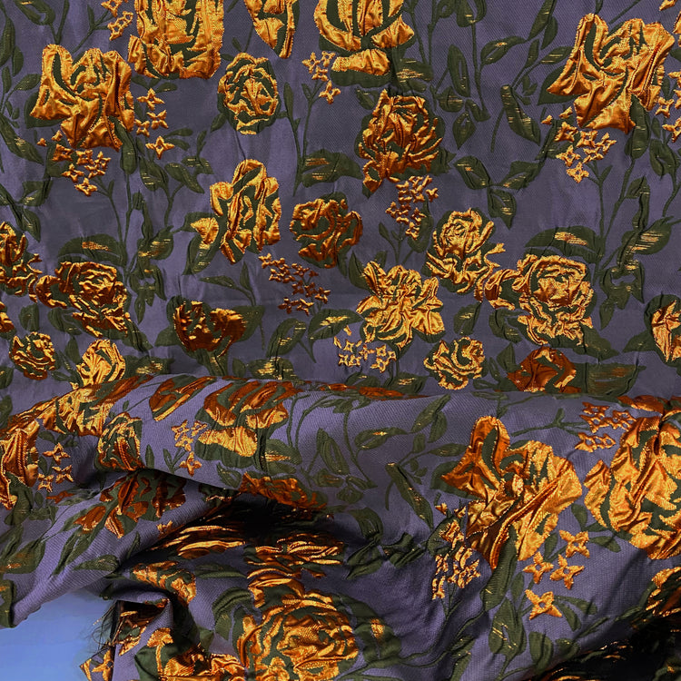 Raised Rose Vine Brocade - Metallic - Medium Orchid/Copper