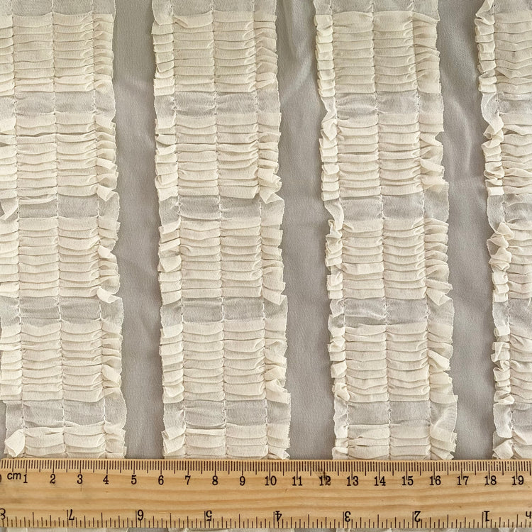 Knife Pleated Striped Chiffon - Ivory (Deadstock)