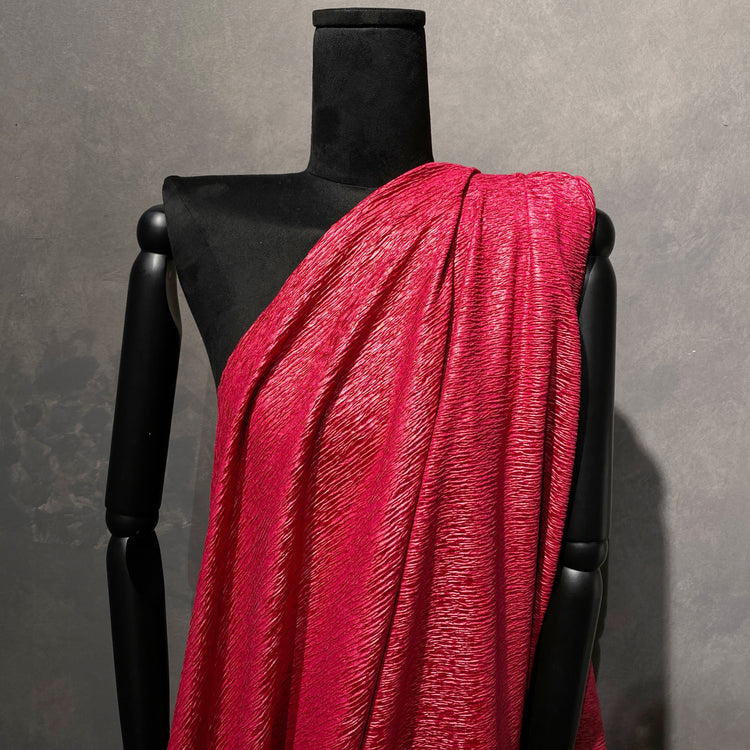 Woodgrain Plisse Matelassé Satin - Crimson