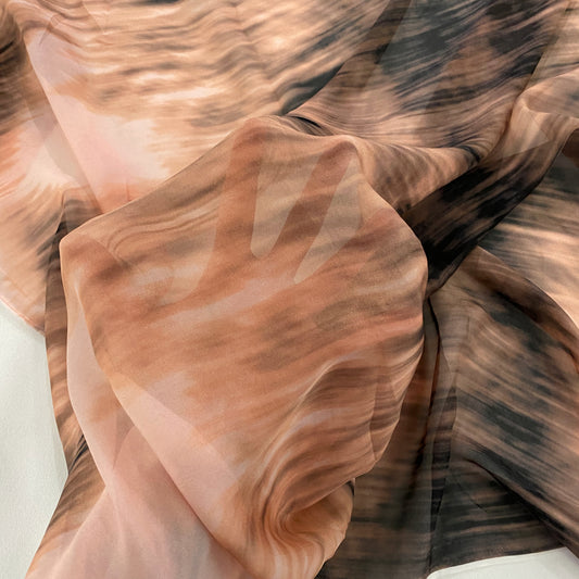 Printed Shibori-like Sheer Silk Plain Weave - Light Coral/Black