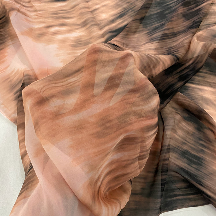 Printed Shibori-like Sheer Silk Plain Weave - Light Coral/Black