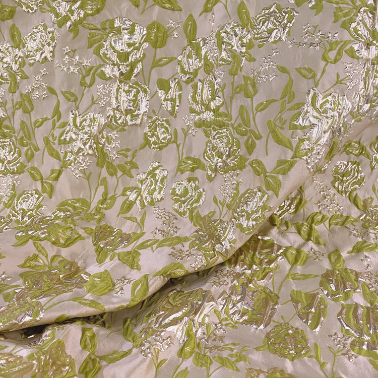 Raised Rose Vine Brocade - Metallic - Pale Green