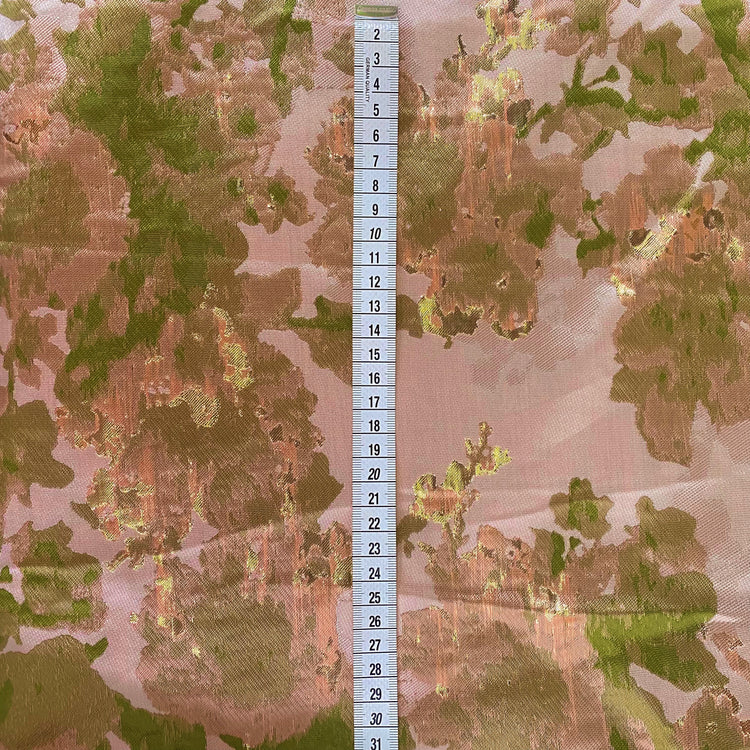 Large Flower Blossom Brocade - Metallic - Pale Pink/Green