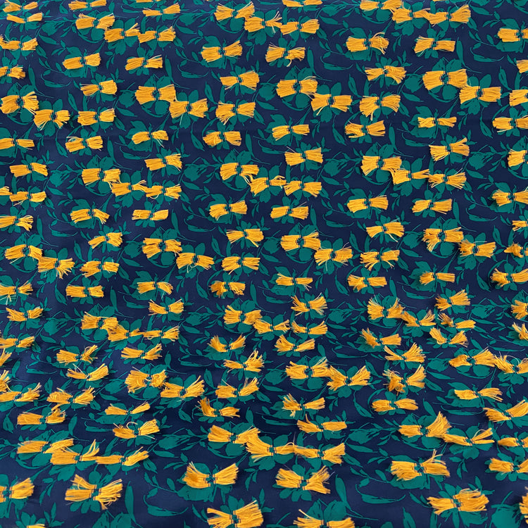 Fringed Floral Acrylic/Poly/Lurex Damask - Green/Yellow