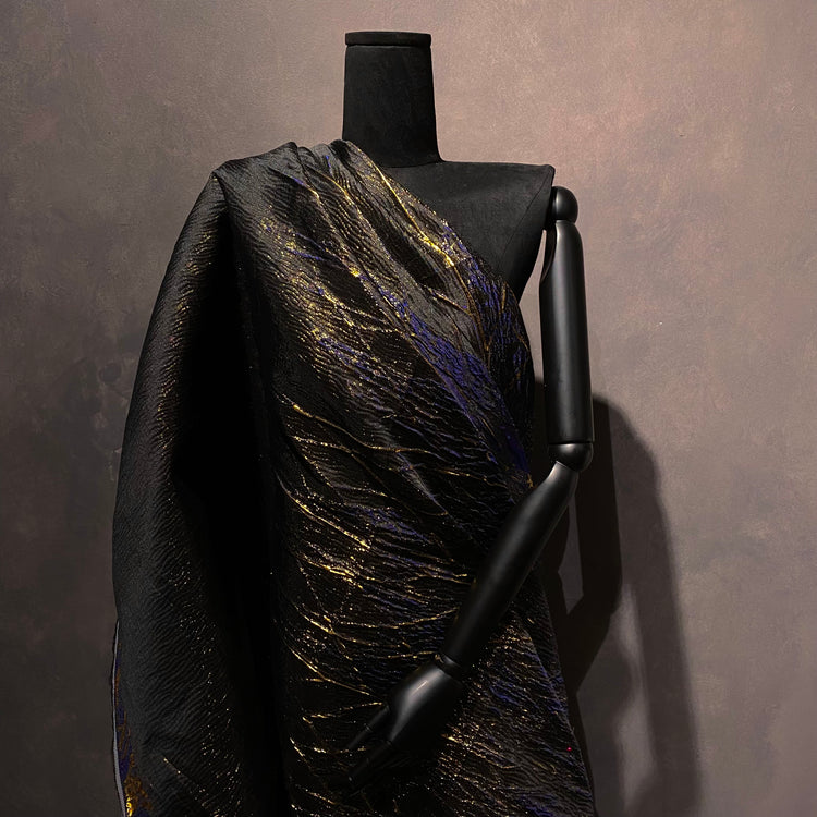 3D Raised Metallic Brocade Panel - Navy/Gold