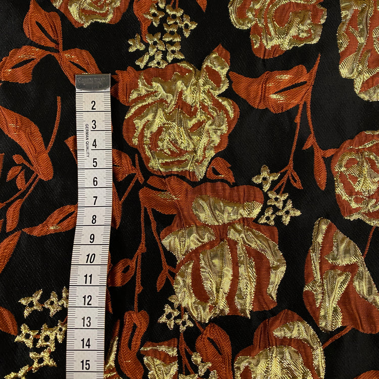 Ornate Rose Brocade - Metallic - Gold/Dark Orange