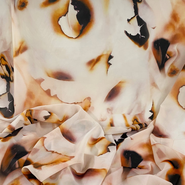 Burnt Paper Print Crepe de Chine - White/Orange