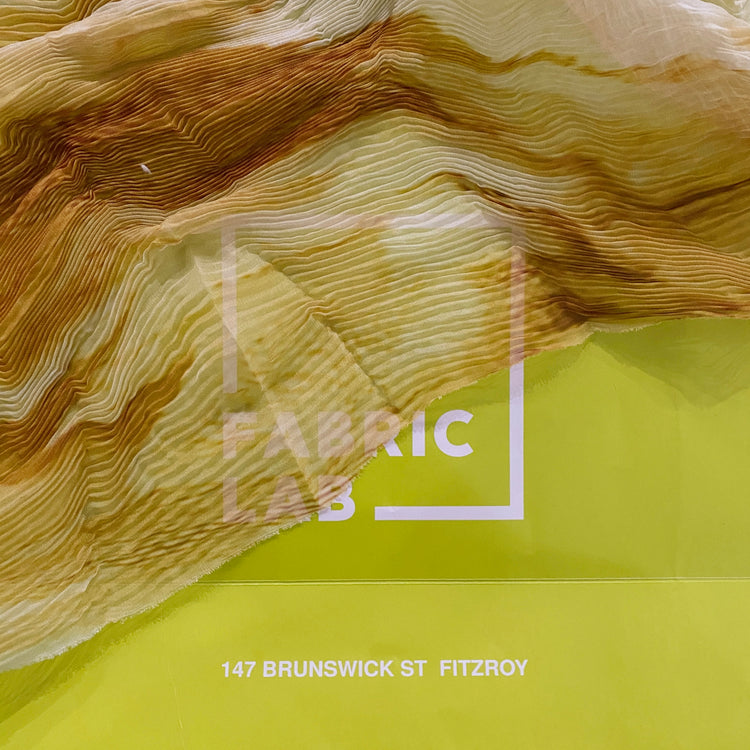 Flame Print Plisse Chiffon - Dark Goldenrod / Pale Yellow