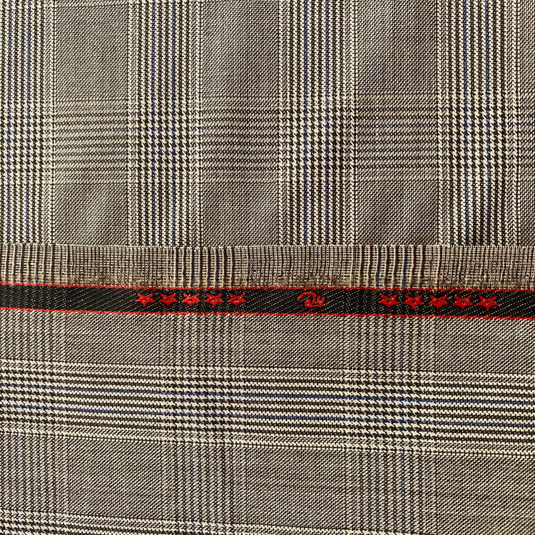 Australian Merino Worsted Wool Gabardine - Glen Plaid - Black / White / Blue
