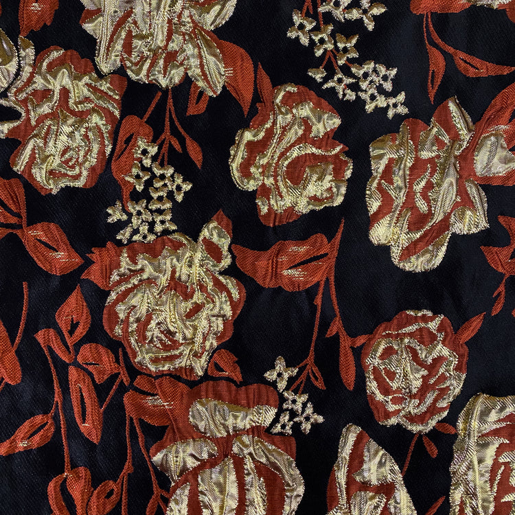 Ornate Rose Brocade - Metallic - Gold/Dark Orange