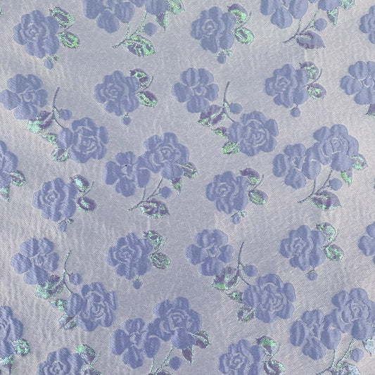 Floral Vine Poly/Lurex/Nylon Brocade - Powder Blue/Mint