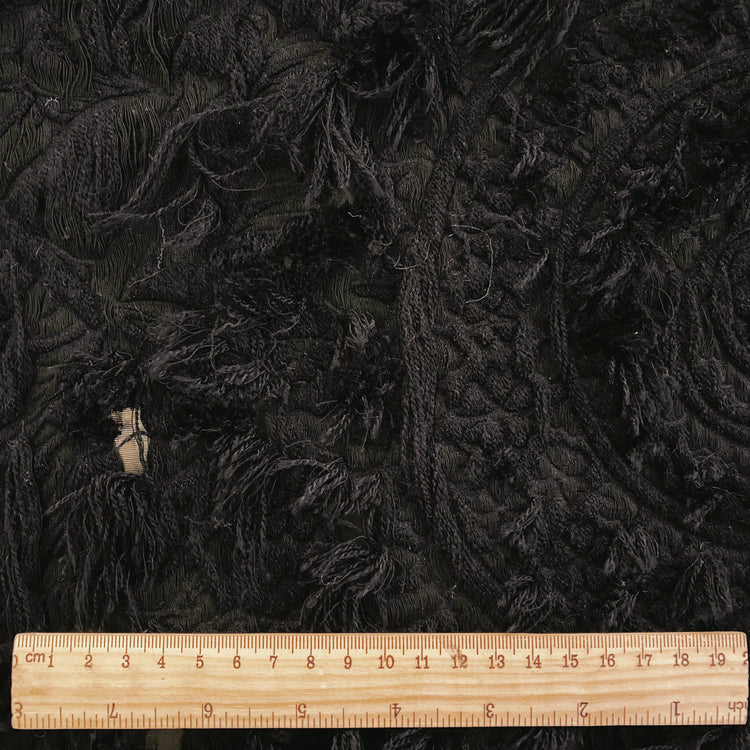 Chenille Cotton Fringe Tapestry Jacquard - Black