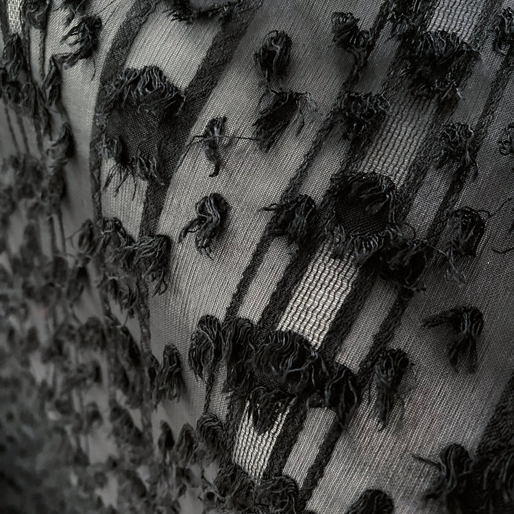 Striped Dobby Fringed Sheer Chiffon - Black