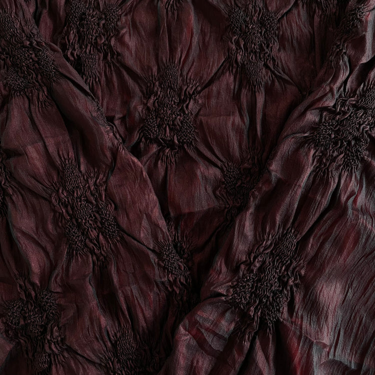 Abstract Smocked Flowers - Chiffon on Satin - Black/Red