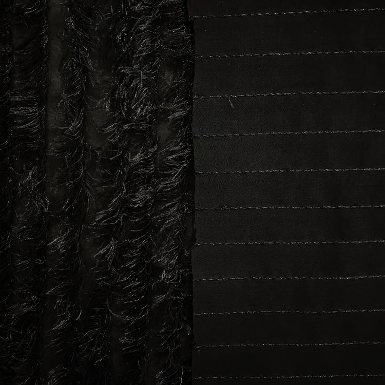 Appliqué Fringe Stripe Chiffon - Black