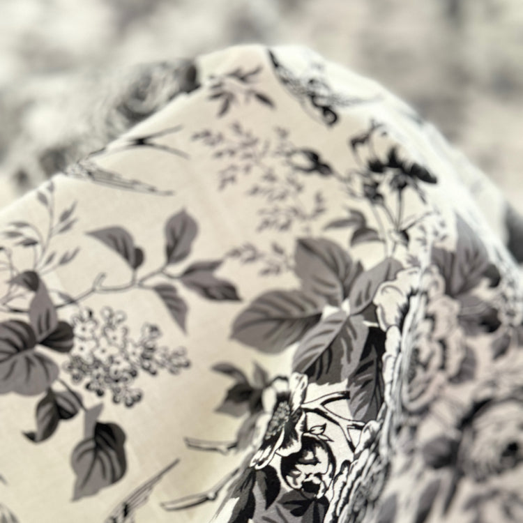 Rose & Swallow Cotton Lawn - Black/White