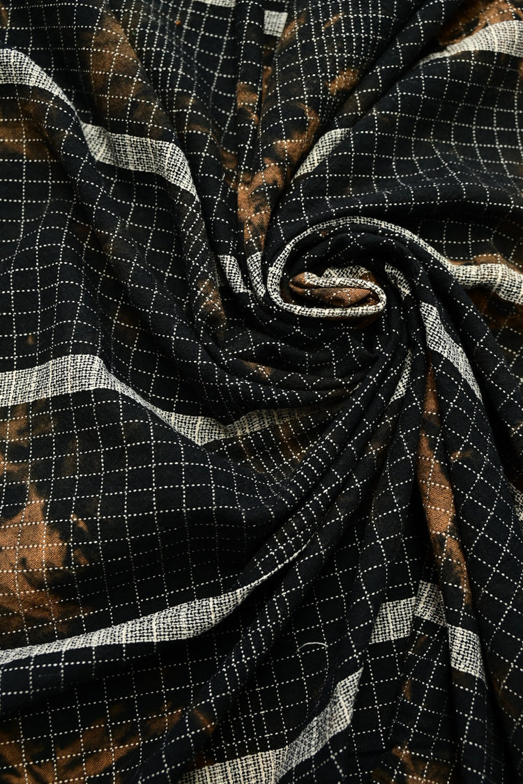 Shibori Dyed Cotton Check - Black/Dark Orange