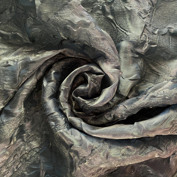 Geode Textured Plisse Shot Organza - Dark Sea Green / Light Gold