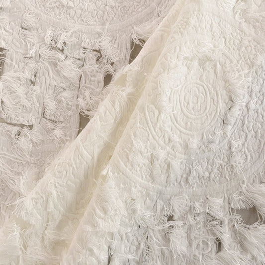 Chenille Cotton Fringe Tapestry Jacquard - White