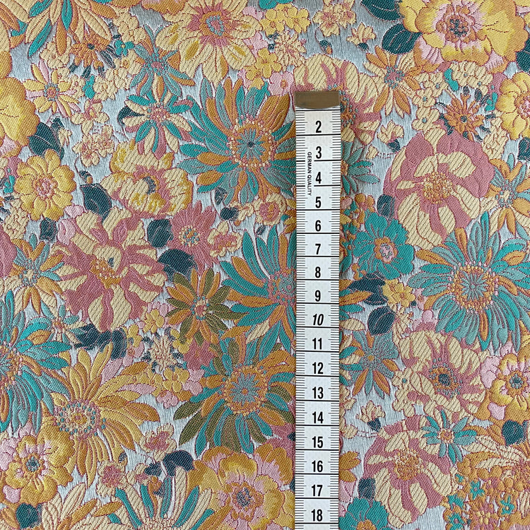 Pastel Sunflower Jacquard - Satin Base - Yellow/Aqua