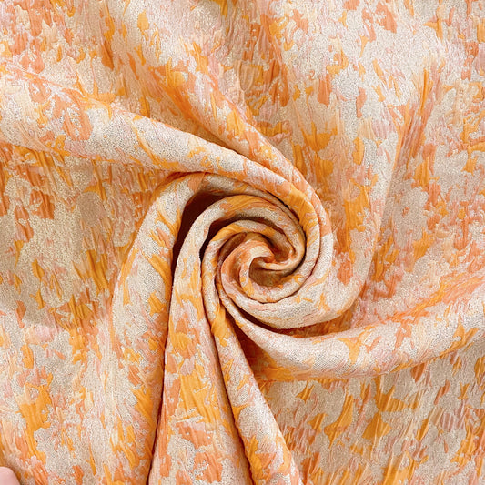 Abstract Metallic Cloqué Brocade - Orange / Platinum