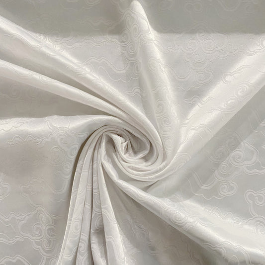 Eastern Clouds Silk Blend Satin Damask - White