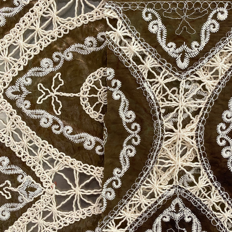 Bohemian Crochet Embroidered Satin - Shibori Dye - Saddle Brown