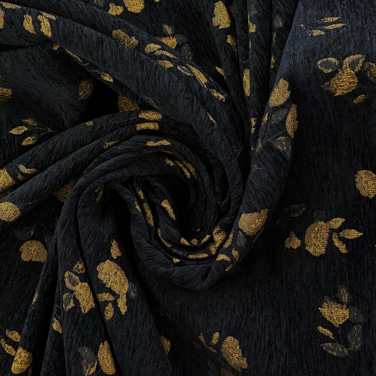 Chenille Jacquard with Flower Motif - Black / Dark Orange