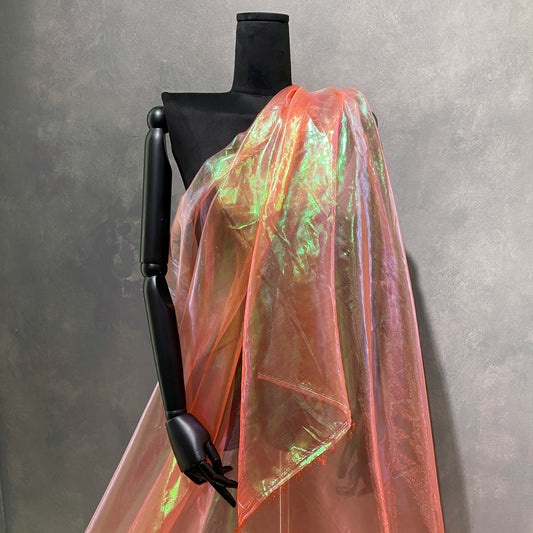 Holographic Organza - Salmon Red / Iridsecent
