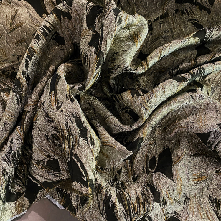 Abstract Impasto Paint Metallic Brocade - Light Gold / Dark Umber