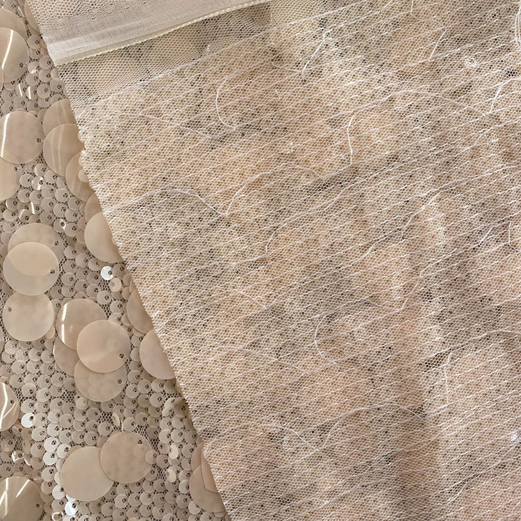 Sequin Paillette Embroidered Tulle - Bisque
