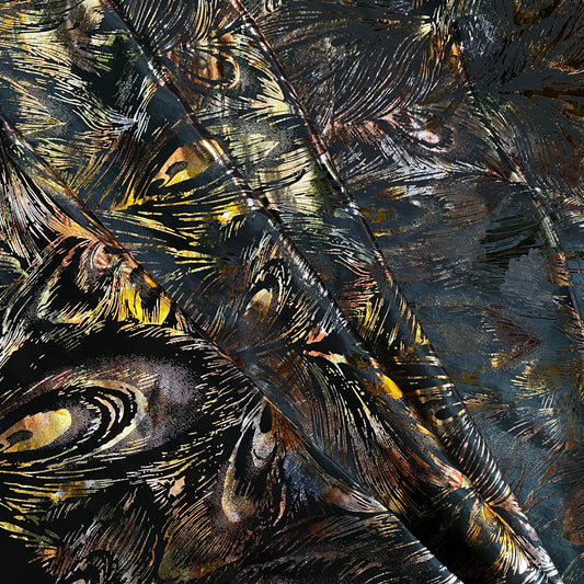 Eccentric Feather Metallic Foiled Satin - Black / Multicoloured