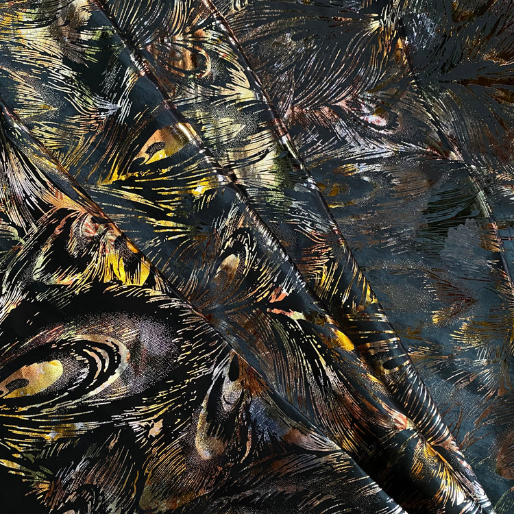 Eccentric Feather Metallic Foiled Satin - Black / Multicoloured